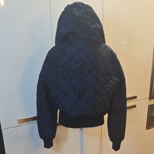 VTG Y2K Baby Phat Quilted Faux Fur Hoodie Bomber Jacket Blue Black Sz Large